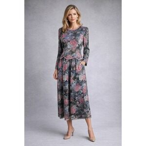 Vintage Unbranded Floral Peplum Dress Secretary Romantic Prairie Layered Size 16